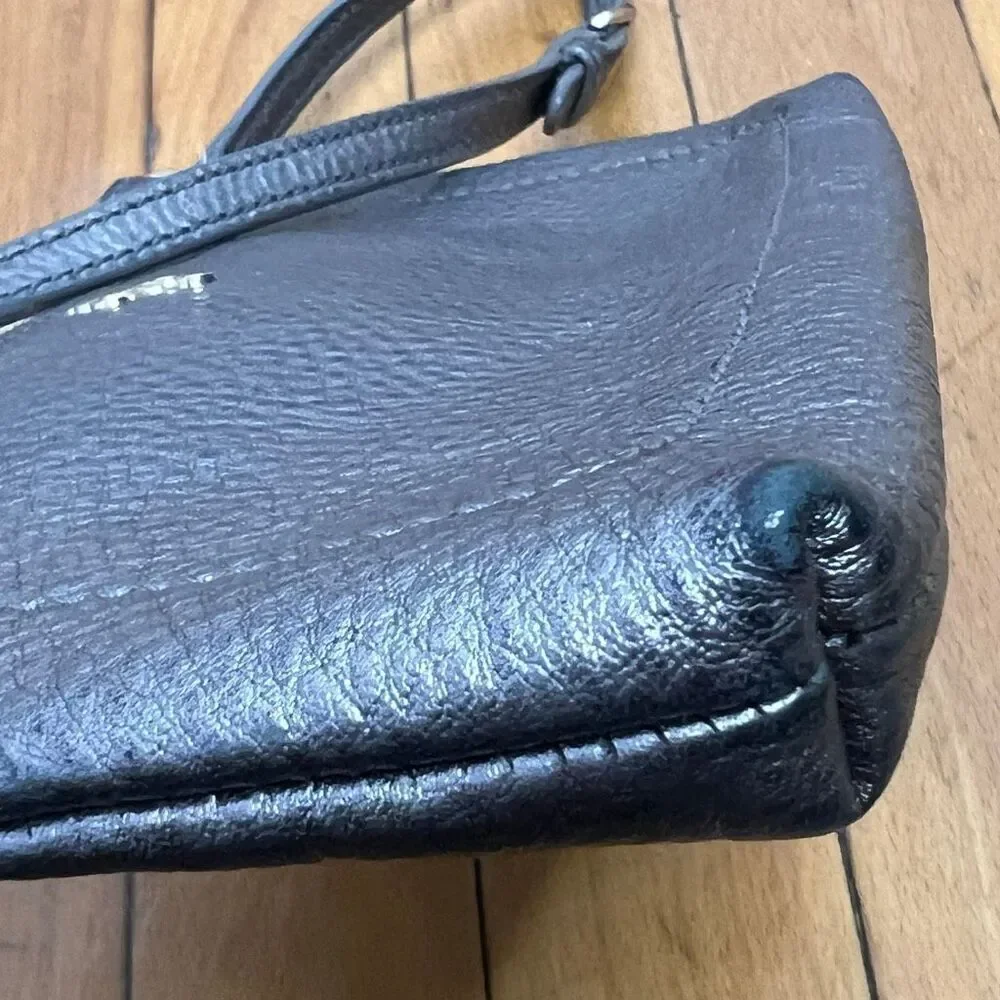 Cole Haan Gun Metal Small Crossbody Purse, Adjustable Buckle Long Strap Metallic